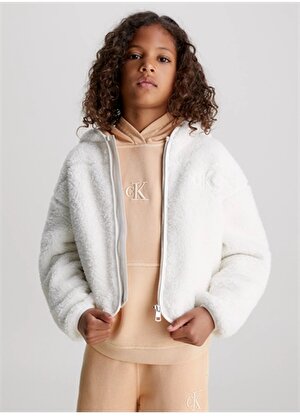 Calvin Klein Beyaz Kız Çocuk Kapüşon Yaka Yumuşak Dokulu Ceket IG0IG02203YBI