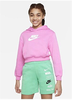 Nike Düz Kız Çocuk Pembe Sweatshırt FD2925-675 G NSW CLUB FLC CRP HDY