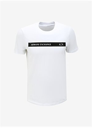 Armani Exchange Bisiklet Yaka Baskılı Beyaz Erkek T-Shirt 6RZTAP 1100 WHITE