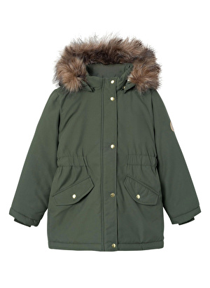 Name İt Haki Kız Çocuk Kapüşonlu Normal Bel Kürklü Mont NKFMARLIN PARKA JACKET  PB