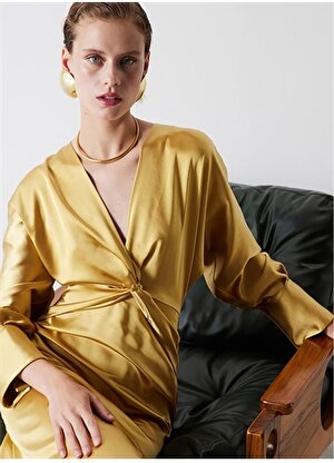 İpekyol V Yaka Sarı Midi Kadın Elbise IW6230002147265