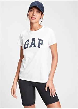 Gap Bisiklet Yaka Baskılı Beyaz Kadın T-Shirt 268820