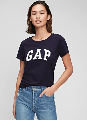 Gap Bisiklet Yaka Baskılı Lacivert Kadın T-Shirt 268820