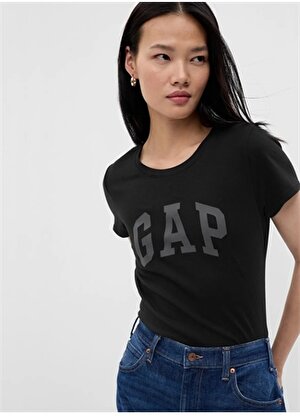 Gap Bisiklet Yaka Baskılı Siyah Kadın T-Shirt 268820