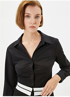 Koton Normal Gömlek Yaka Düz Siyah Kadın Gömlek 4WAK60454UW