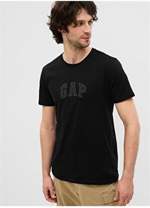 Gap Bisiklet Yaka Nakışlı Siyah Erkek T-Shirt 570044