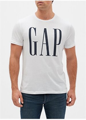Gap Bisiklet Yaka Baskılı Beyaz Erkek T-Shirt 499950