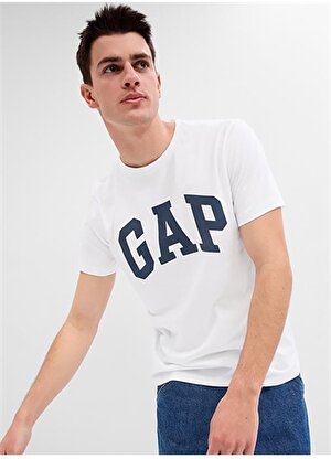 Gap Bisiklet Yaka Baskılı Beyaz Erkek T-Shirt 550338
