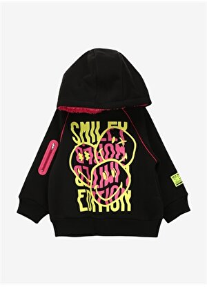 Never Say Never Kız Çocuk Siyah Kapüşonlu Oversize Düz SMİLEY WORLD Sweatshirt
