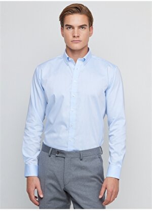 Brooks Brothers Slim Fit Klasik Yaka Beyaz - Mavi Erkek Gömlek BBFW23MSH031