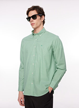 Dufy Regular Fit Düğmeli Yaka Yeşil Erkek Gömlek DU1234013010