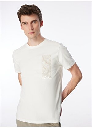 Fabrika Kırık Beyaz Erkek Bisiklet Yaka Relaxed Baskılı T-Shirt FS4SM-TST-0988