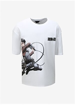 Never Say Never Erkek Beyaz Bisiklet Yaka Oversize Düz ATTACK ON TITAN T-Shirt BYL3822