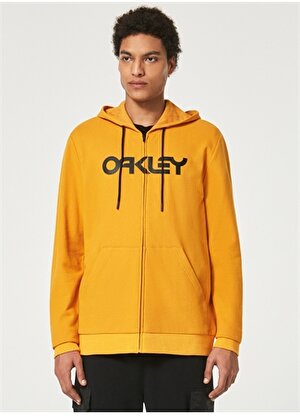 Oakley Siyah - Sarı Erkek Kapüşonlu Baskılı Sweatshirt FOA403057 TEDDY FULL ZIP HODDIE 