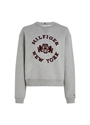 Tommy Hilfiger Bisiklet Yaka Baskılı Gri Kadın Sweatshırt WW0WW39805PKH