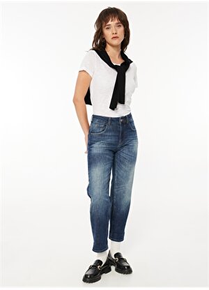 Sisley Yüksek Bel Duble Paça Regular Fit Mavi Kadın Denim Pantolon 4CGP575O7