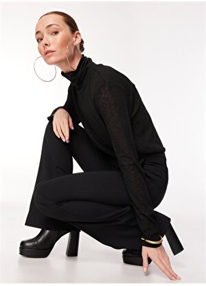 E 4.0 Design Studio x Fabrika Siyah Kadın Geniş Paça Yüksek Bel Bol Kesim Pantolon F3WL-PNT W26