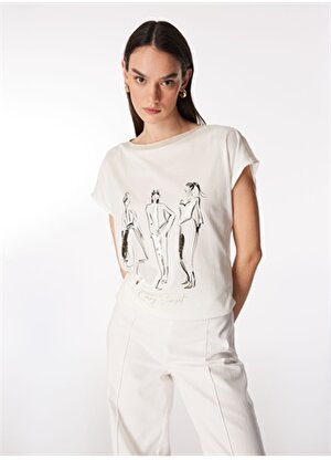 Fabrika Comfort Kırık Beyaz Kadın Kayık Yaka Geniş Fit T-Shirt FC4SL-TST0280