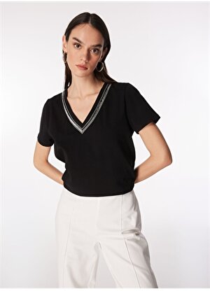Fabrika Comfort Siyah Kadın V Yaka Basic T-Shirt FC4SL-TST0708