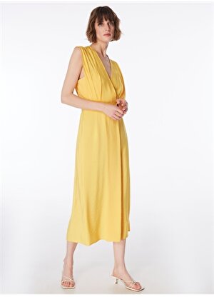 Fabrika Sarı Kadın Kruvaze Yaka Basic Elbise F4SL-ELB0202