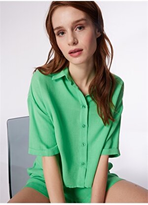 Fabrika Yeşil Kadın Keten Gömlek MONDORF    