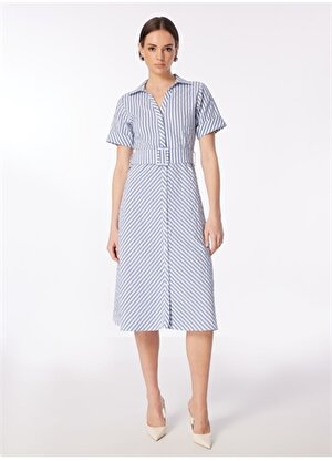 Fabrika Comfort Mavi - Beyaz Kadın Basic Elbise FC4SL-ELB0142 