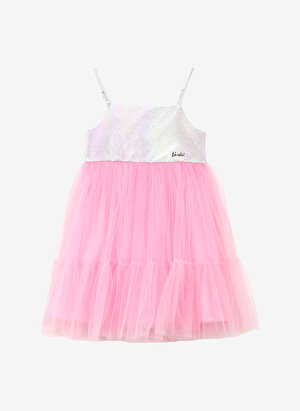 Barbie Pembe Kız Çocuk Regular Fit Simli Elbise BRB4SG-ELB6003 