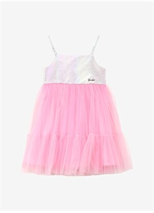 Barbie Pembe Kız Çocuk Regular Fit Simli Elbise BRB4SG-ELB6003 