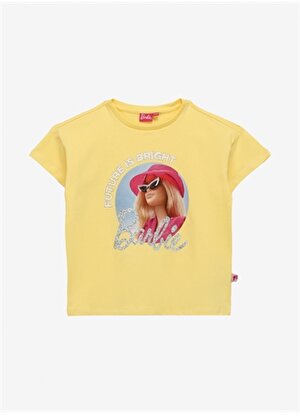 Barbie Sarı Kız Çocuk Bisiklet Yaka Regular Fit Baskılı T-Shirt BRB4SG-TST6011