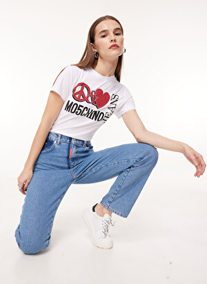 Moschino Jeans Yüksek Bel Düz Paça Normal İndigo Kadın Denim Pantolon J0330