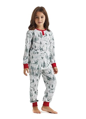 Blackspade Yeşil - Beyaz Kız Çocuk Düğmeli Lastikli Baskılı Pijama Takımı 51252