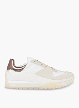 Calvin Klein Beyaz - Bronz Kadın Deri Sneaker HW0HW01879YBR 