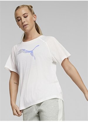 Puma 67306602 EVOSTRIPE Tee Beyaz Kadın Yuvarlak Yaka Regular Fit T-Shirt 