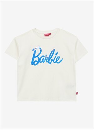 Barbie Lila - Beyaz Kız Çocuk Bisiklet Yaka Payetli T-Shirt BRB4SG-TST6020 
