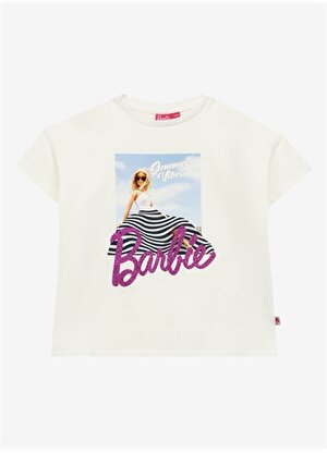 Barbie Ekru Kız Çocuk Bisiklet Yaka Regular Fit Baskılı T-Shirt BRB4SG-TST6018