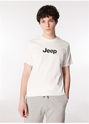 Jeep Kırık Beyaz Erkek Bisiklet Yaka Baskılı T-Shirt J4SM-TST7246 