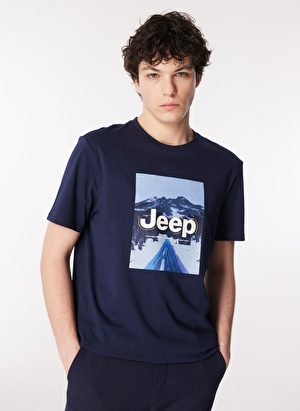 Jeep Lacivert Erkek Bisiklet Yaka Relaxed Baskılı T-Shirt J4SM-TST7259 