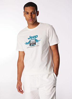 Jeep Bisiklet Yaka Baskılı Kırık Beyaz Erkek T-Shirt J4SM-TST7254