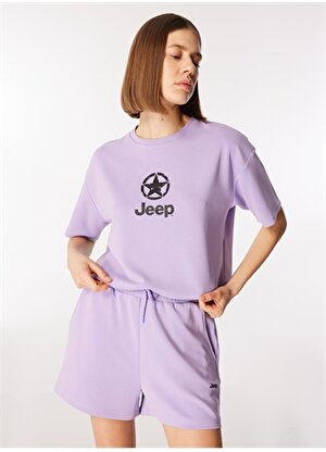 Jeep Lila Kadın Bisiklet Yaka Loose Fit Baskılı T-Shirt J4SL-TST7027 