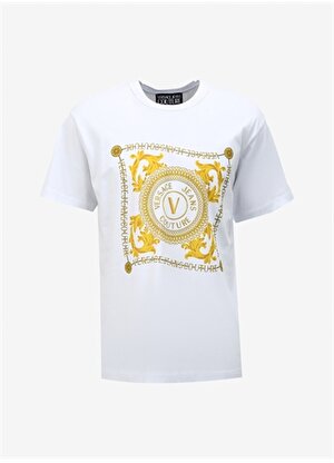 Versace Jeans Couture Bisiklet Yaka Beyaz Erkek T-Shirt 75GAHF07CJ00FG03