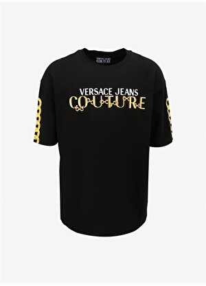 Versace Jeans Couture Bisiklet Yaka Siyah Erkek T-Shirt 75GAHF01CJ00FG89