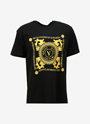 Versace Jeans Couture Bisiklet Yaka Siyah Erkek T-Shirt 75GAHF07CJ00FG89