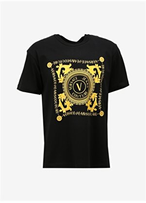 Versace Jeans Couture Bisiklet Yaka Siyah Erkek T-Shirt 75GAHF07CJ00FG89