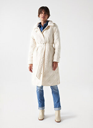  Kırık Beyaz Kadın Dik Yaka Mont LONG PADDED COAT WITH BELT 21006879