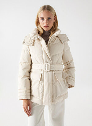  Kırık Beyaz Kadın Dik Yaka Mont PUFFER JACKET WITH BELT 21006873