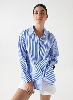  Mavi Kadın Gömlek LOOSE FIT STRIPED SHIRT 21007073