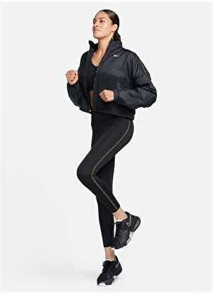 Nike Siyah Kadın Dik Yaka Parçalı Mont FB5670-010-W NK ONE TF FLC FZ NVTY 
