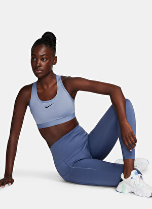 Nike Mavi Kadın Sporcu Sütyeni DX6821-493-W NK SWSH MED SPT BRA  