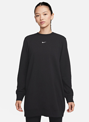 Nike Siyah Kadın Bisiklet Yaka Uzun Geniş Fit Sweatshirt FJ9567-010-W NK ONE DF CREW TUNIC