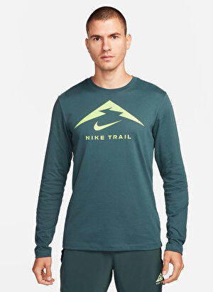 Nike Yeşil Erkek Bisiklet Yaka T-Shirt FN0827-328-M NK DF TEE LS TRAIL 